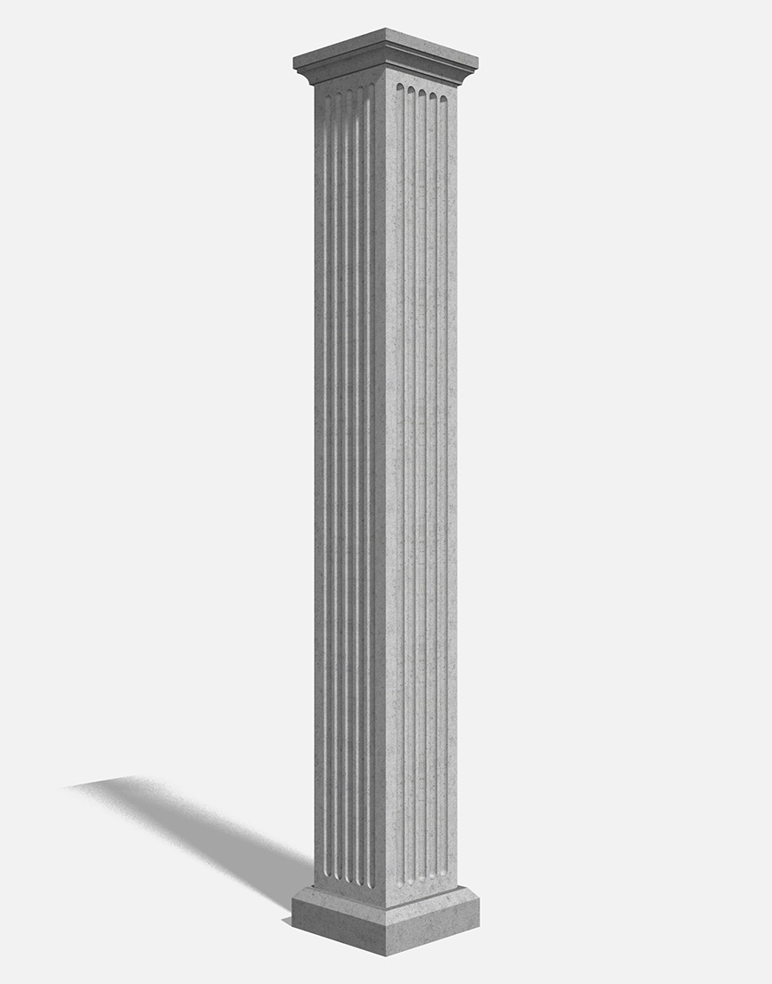 Square Collums Square Column Fluted+Base 3 and Cap 3 Bespoke - Unitex Render Warehouse